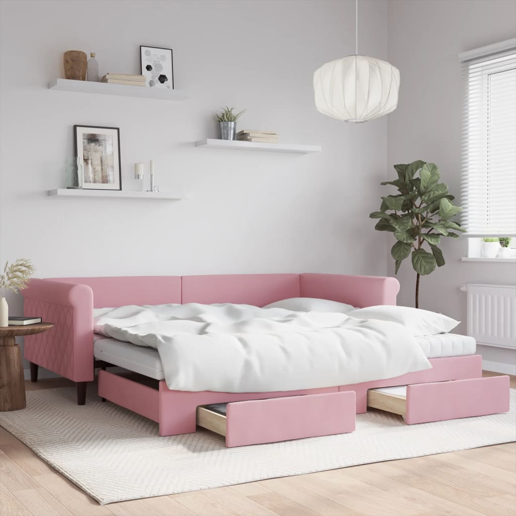 Tagesbett Ausziehbar mit Schubladen Rosa 100x200 cm Samt