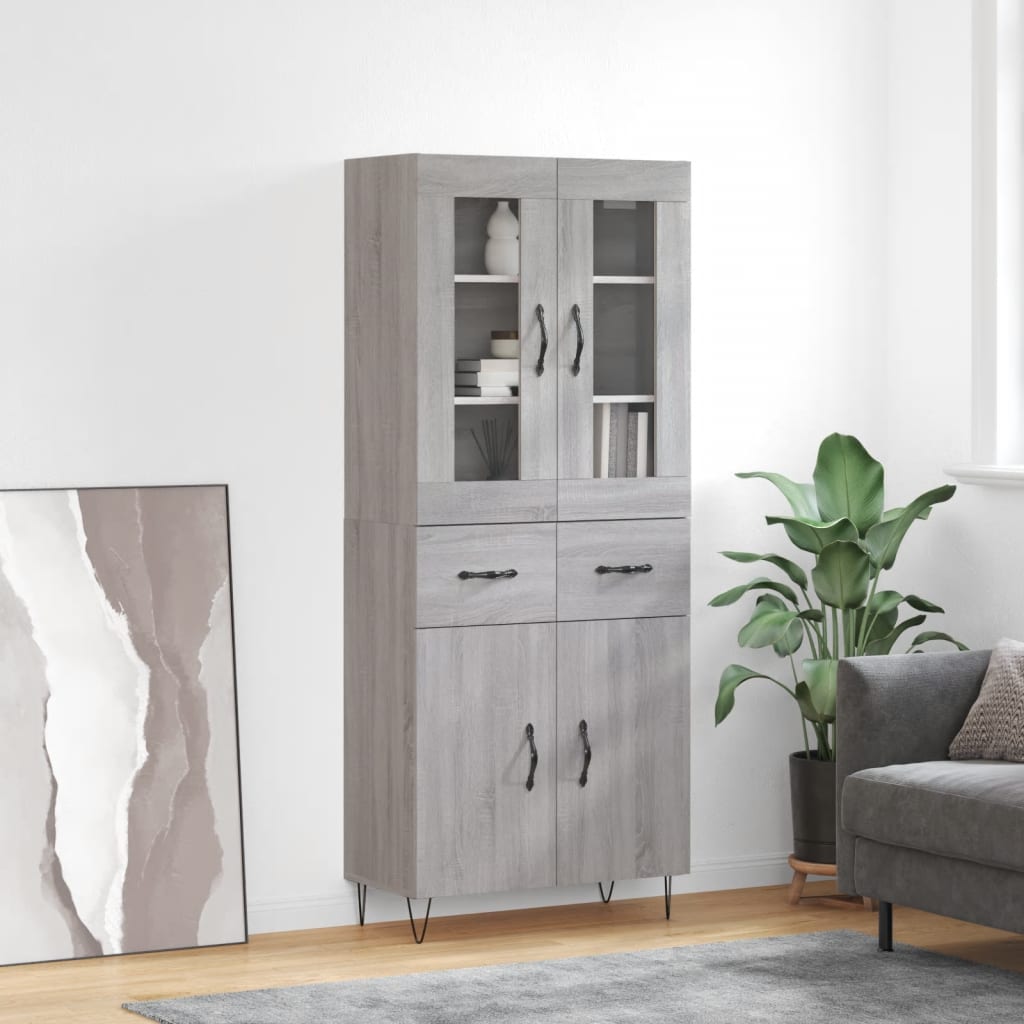 Highboard Grau Sonoma 69,5x34x180 cm Holzwerkstoff