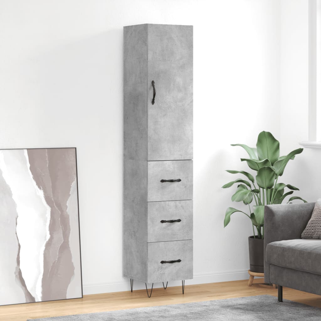 Highboard Betongrau 34,5x34x180 cm Holzwerkstoff