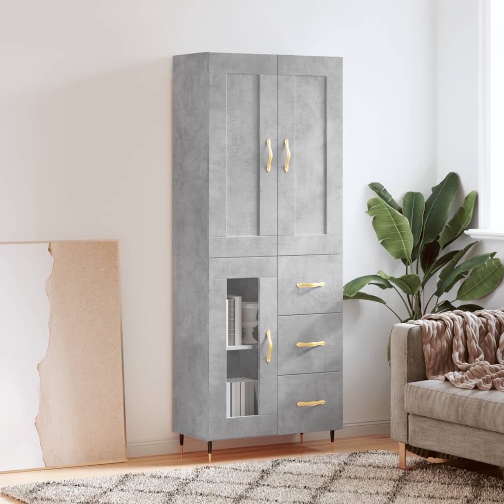 Highboard Betongrau 69,5x34x180 cm Holzwerkstoff