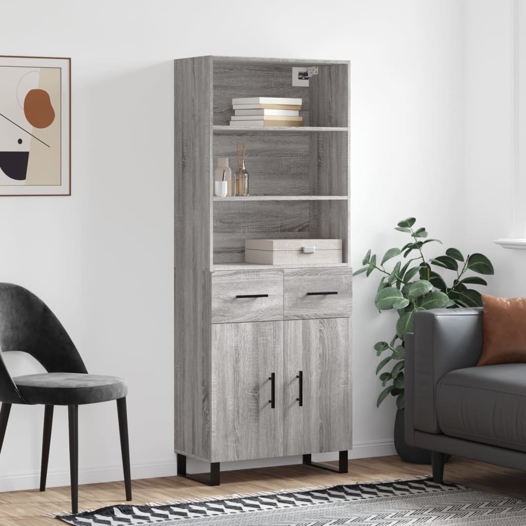 Highboard Grau Sonoma 69,5x34x180 cm Holzwerkstoff
