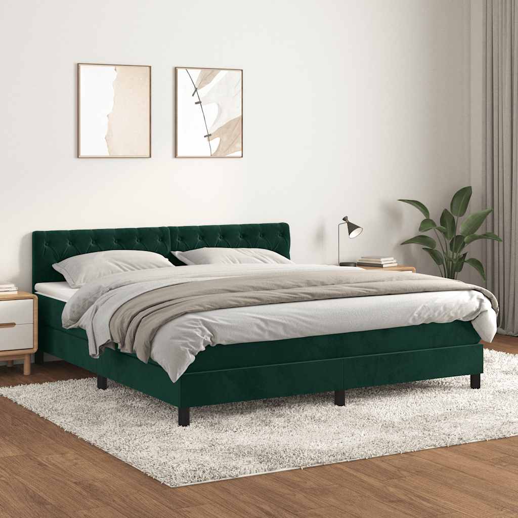 Boxspringbett mit Matratze Dunkelgrün 180x200 cm Samt
