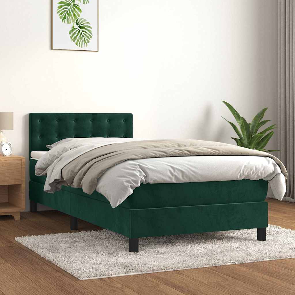 Boxspringbett mit Matratze Dunkelgrün 90x200 cm Samt