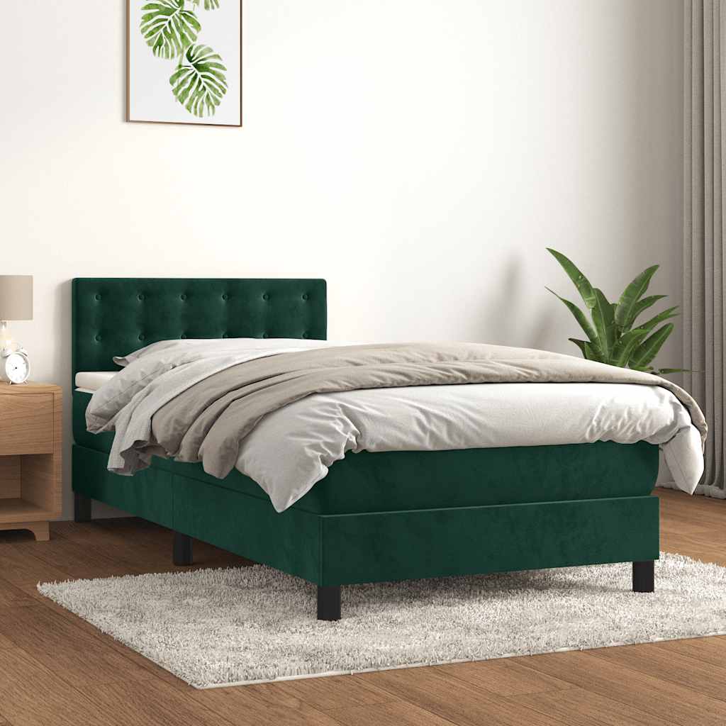 Boxspringbett mit Matratze Dunkelgrün 100x200 cm Samt