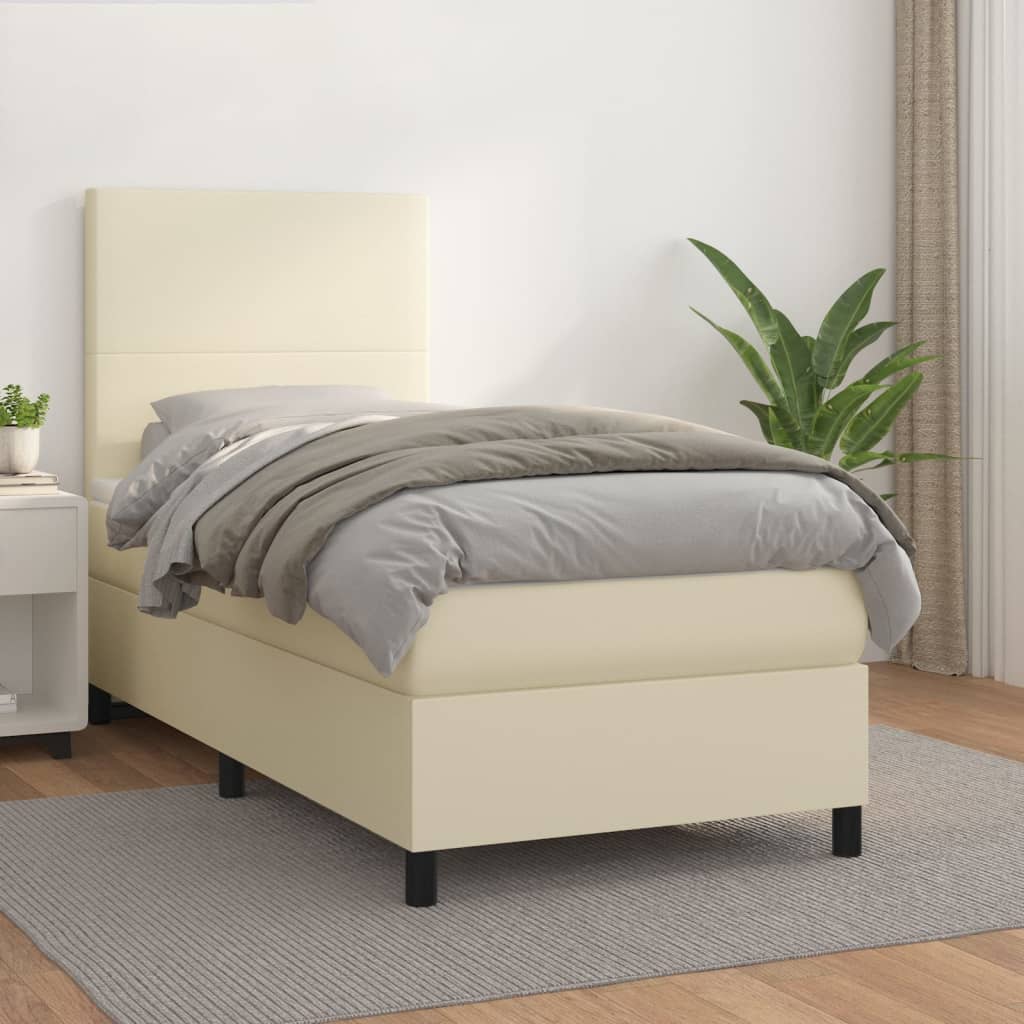 Boxspringbett mit Matratze Creme 90x200 cm Kunstleder