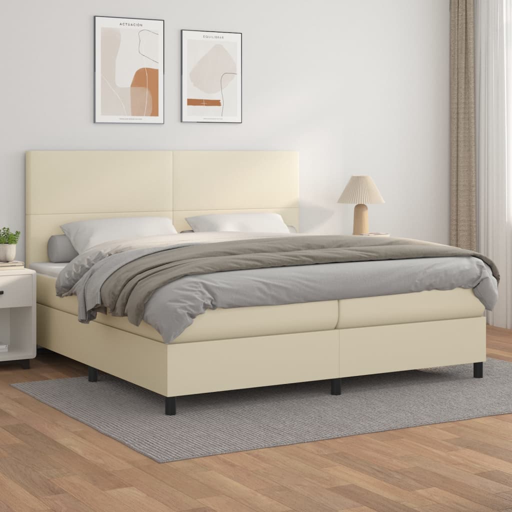Boxspringbett mit Matratze Creme 200x200 cm Kunstleder