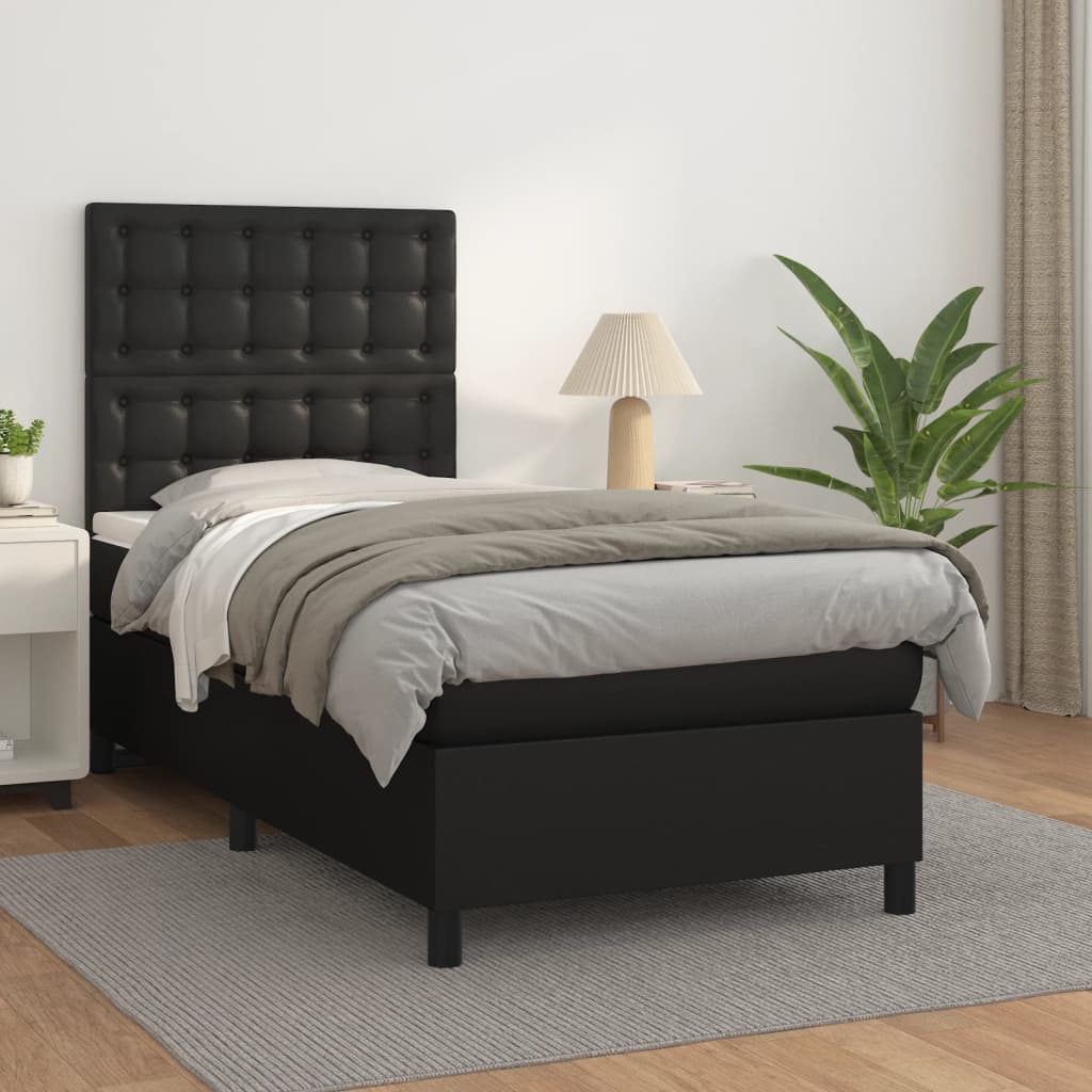Boxspringbett mit Matratze Schwarz 90x200 cm Kunstleder