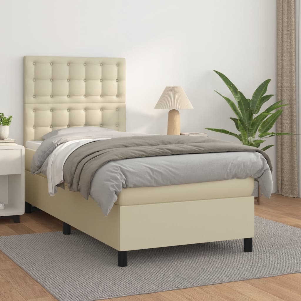 Boxspringbett mit Matratze Creme 90x200 cm Kunstleder