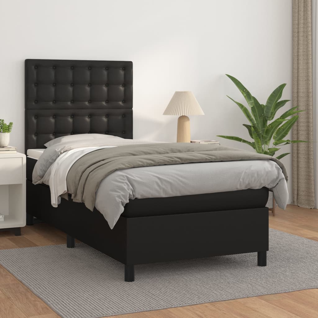 Boxspringbett mit Matratze Schwarz 100x200 cm Kunstleder