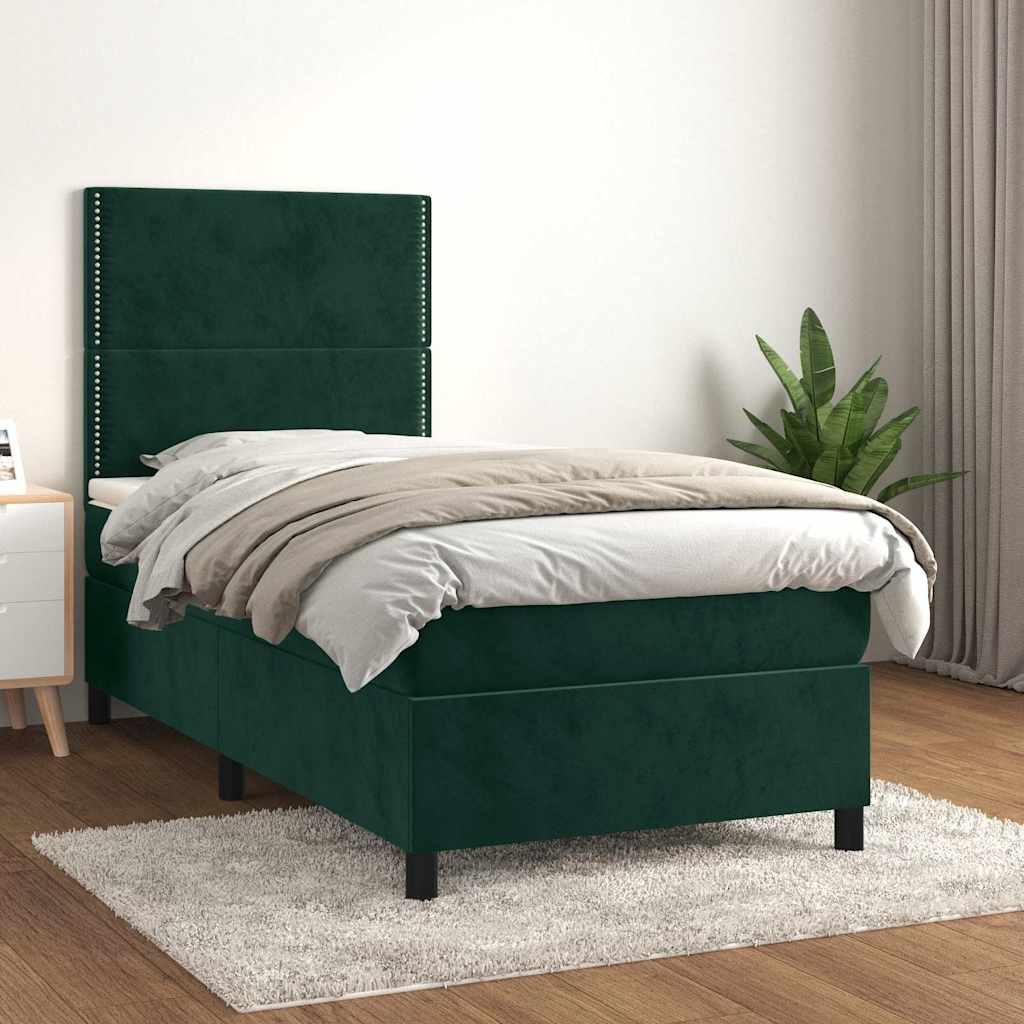 Boxspringbett mit Matratze Dunkelgrün 90x190 cm Samt