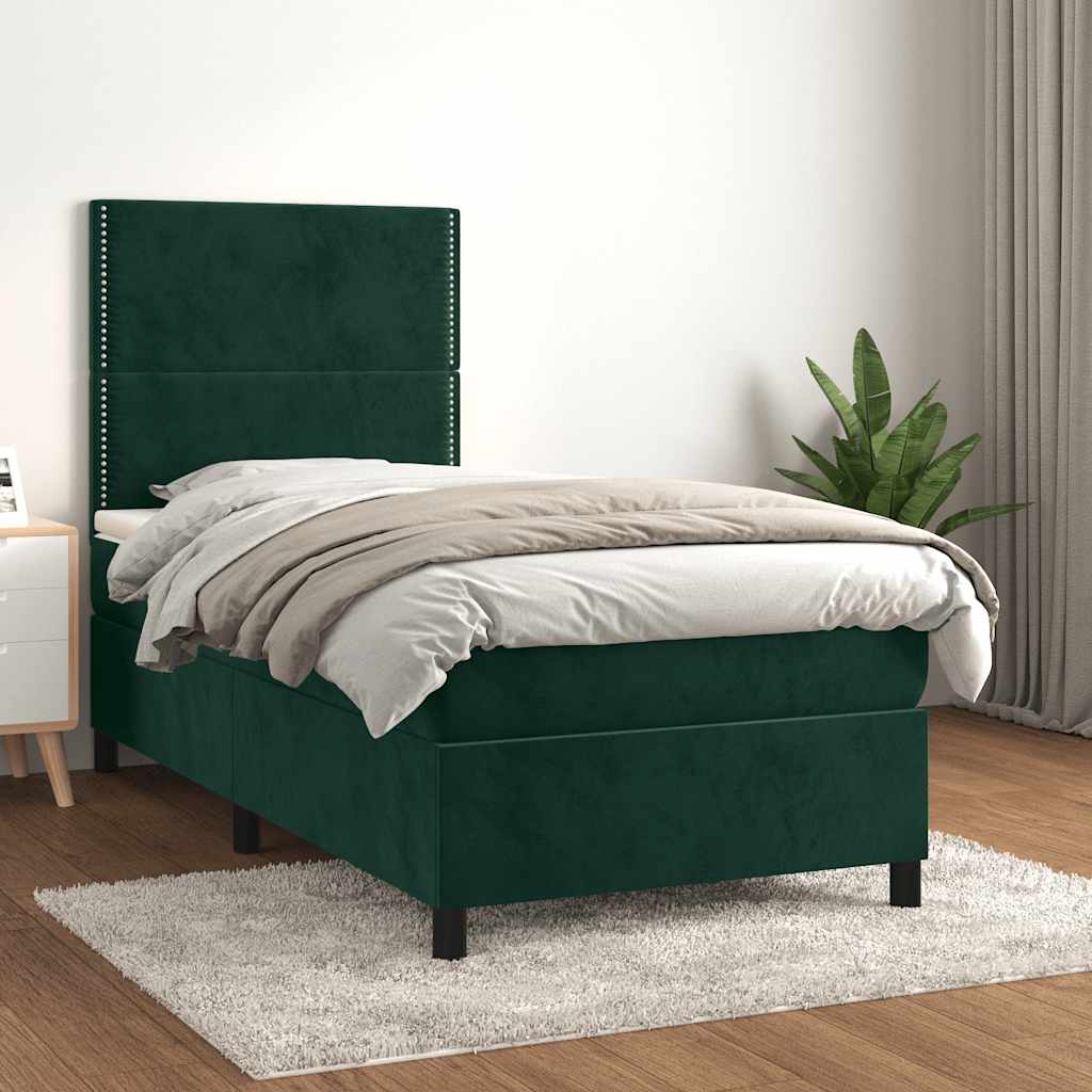 Boxspringbett mit Matratze Dunkelgrün 100x200 cm Samt