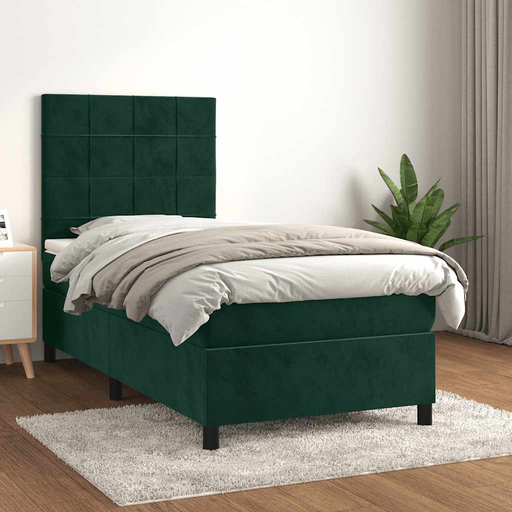 Boxspringbett mit Matratze Dunkelgrün 80x200 cm Samt