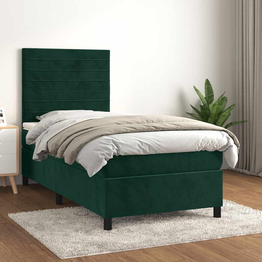 Boxspringbett mit Matratze Dunkelgrün 90x190 cm Samt