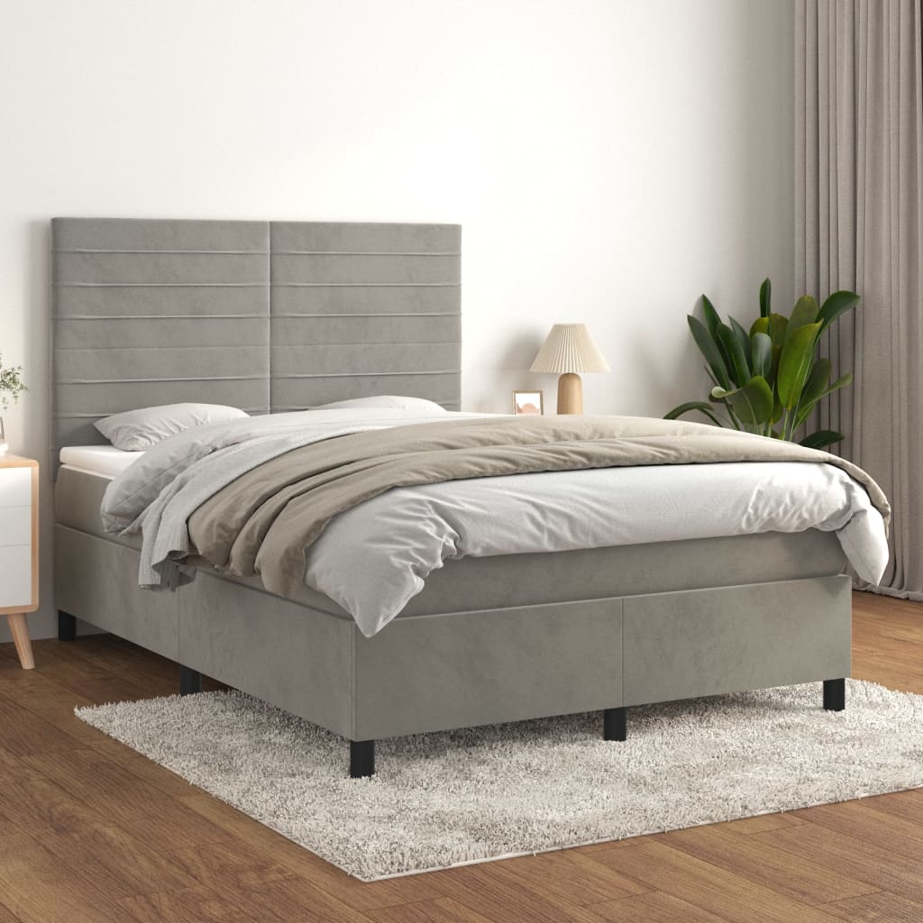 Boxspringbett mit Matratze Hellgrau 140x190 cm Samt