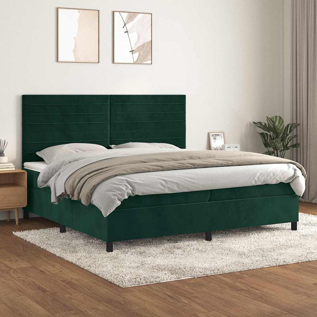 Boxspringbett mit Matratze Dunkelgrün 200x200 cm Samt