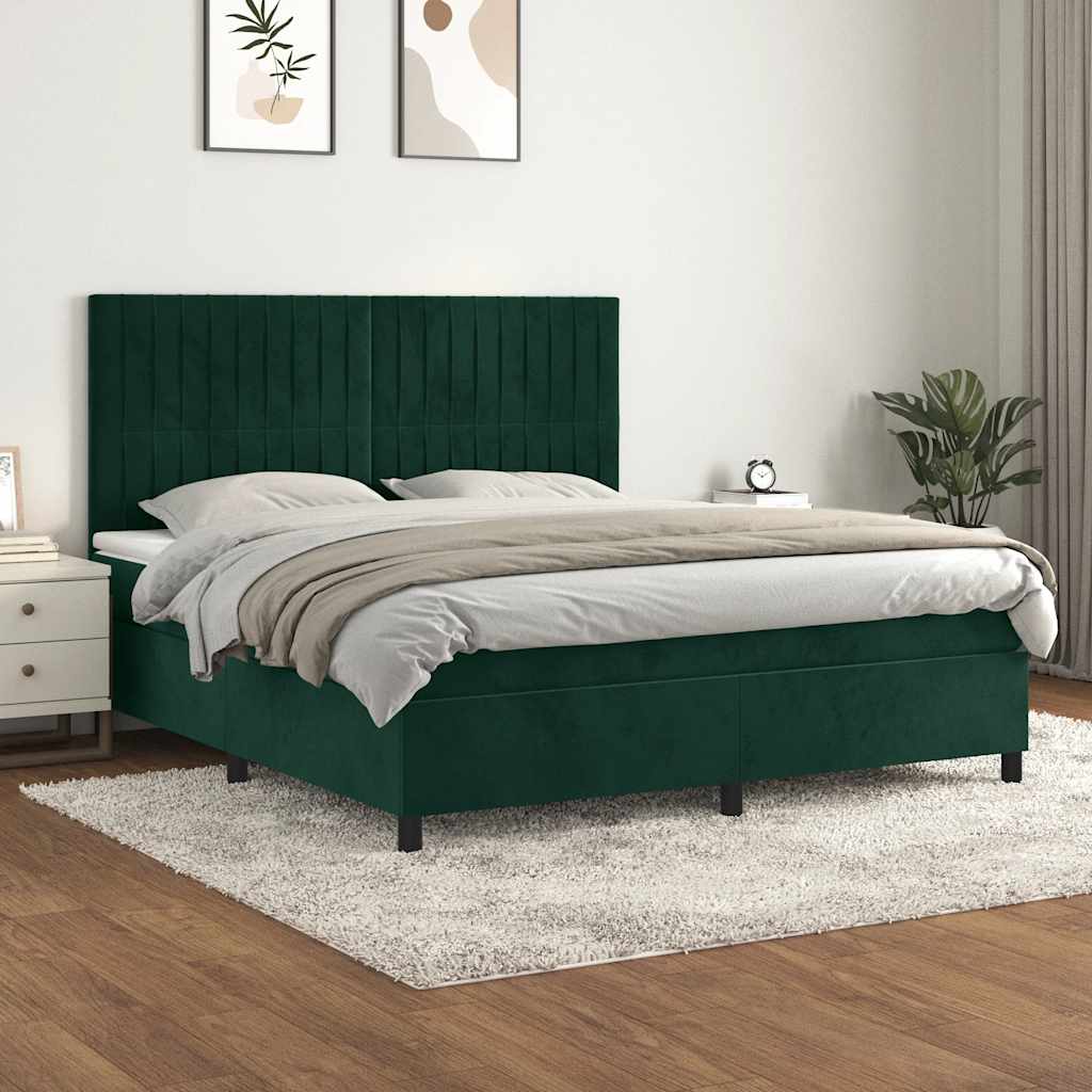 Boxspringbett mit Matratze Dunkelgrün 180x200 cm Samt