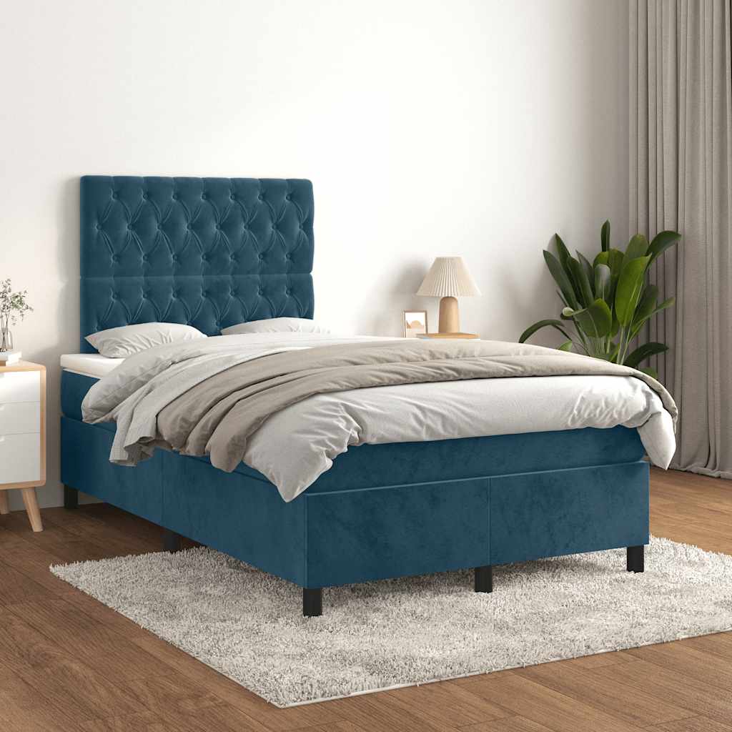 Boxspringbett mit Matratze Dunkelblau 120x200 cm Samt