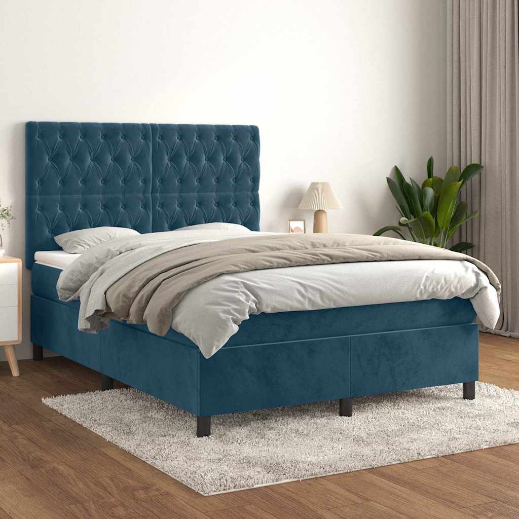 Boxspringbett mit Matratze Dunkelblau 140x190 cm Samt