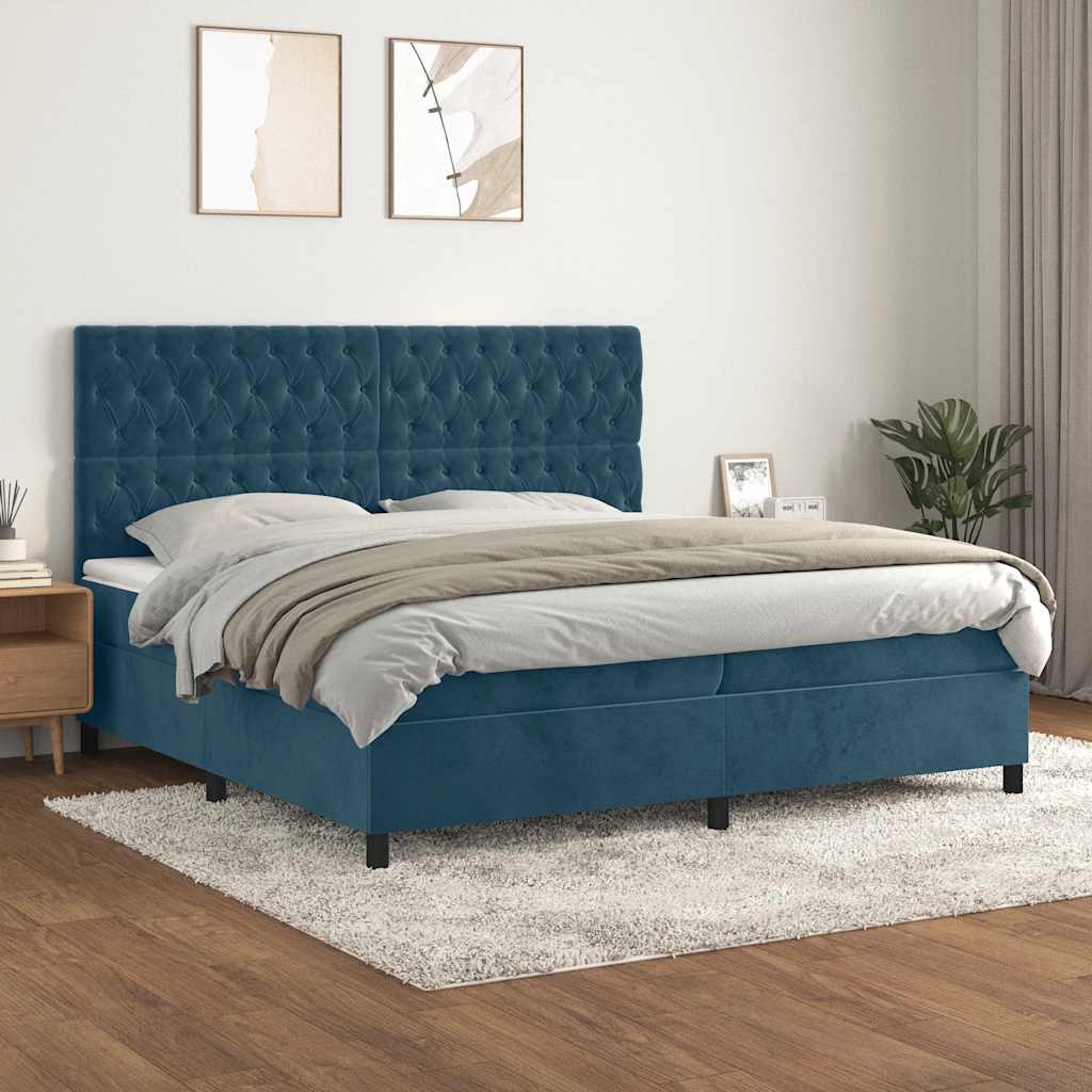 Boxspringbett mit Matratze Dunkelblau 200x200 cm Samt