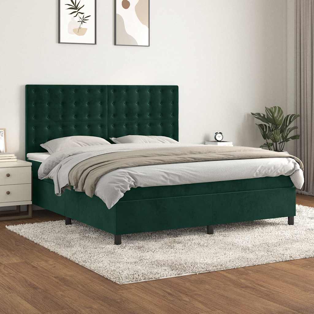 Boxspringbett mit Matratze Dunkelgrün 180x200 cm Samt