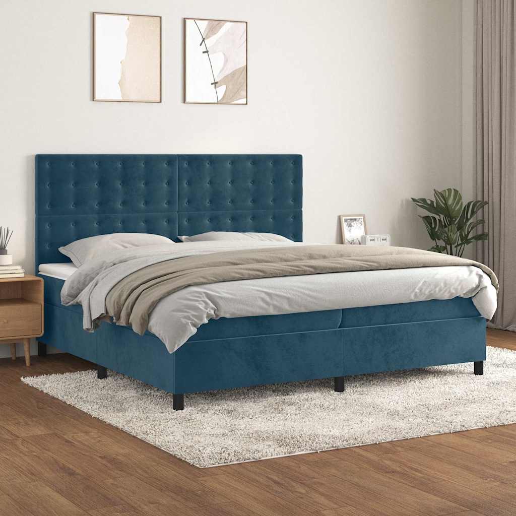 Boxspringbett mit Matratze Dunkelblau 200x200 cm Samt