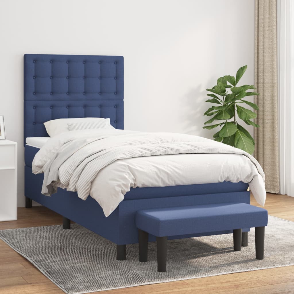 Boxspringbett mit Matratze Blau 100x200 cm Stoff