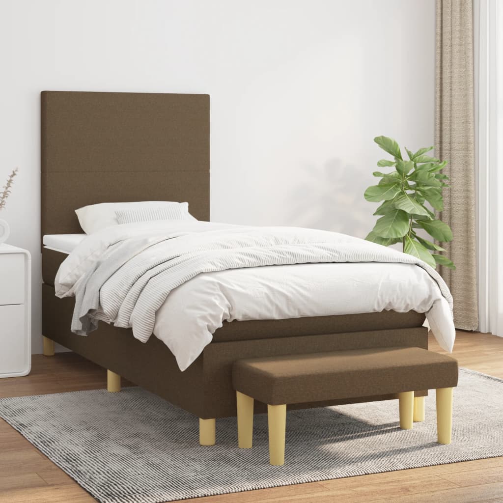 Boxspringbett mit Matratze Dunkelbraun 90x190 cm Stoff