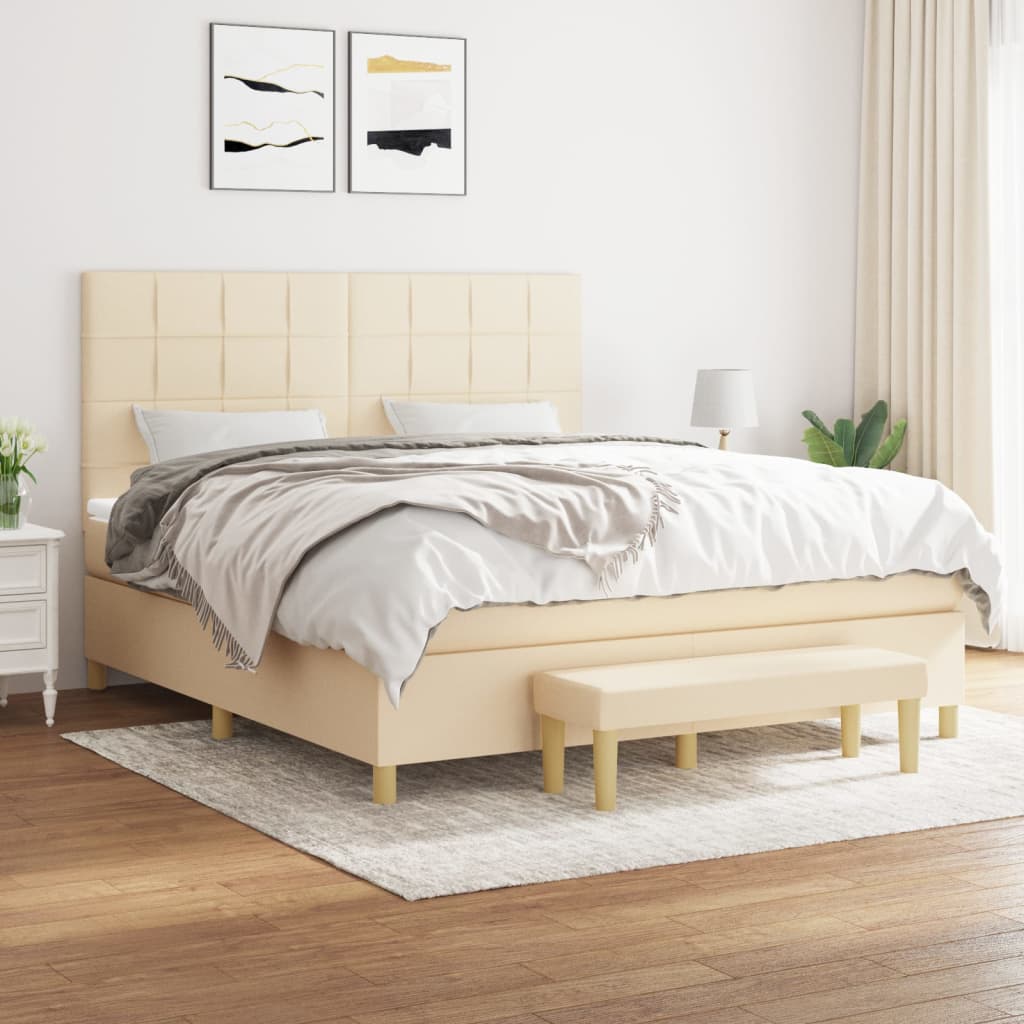 Boxspringbett mit Matratze Creme 180x200 cm Stoff