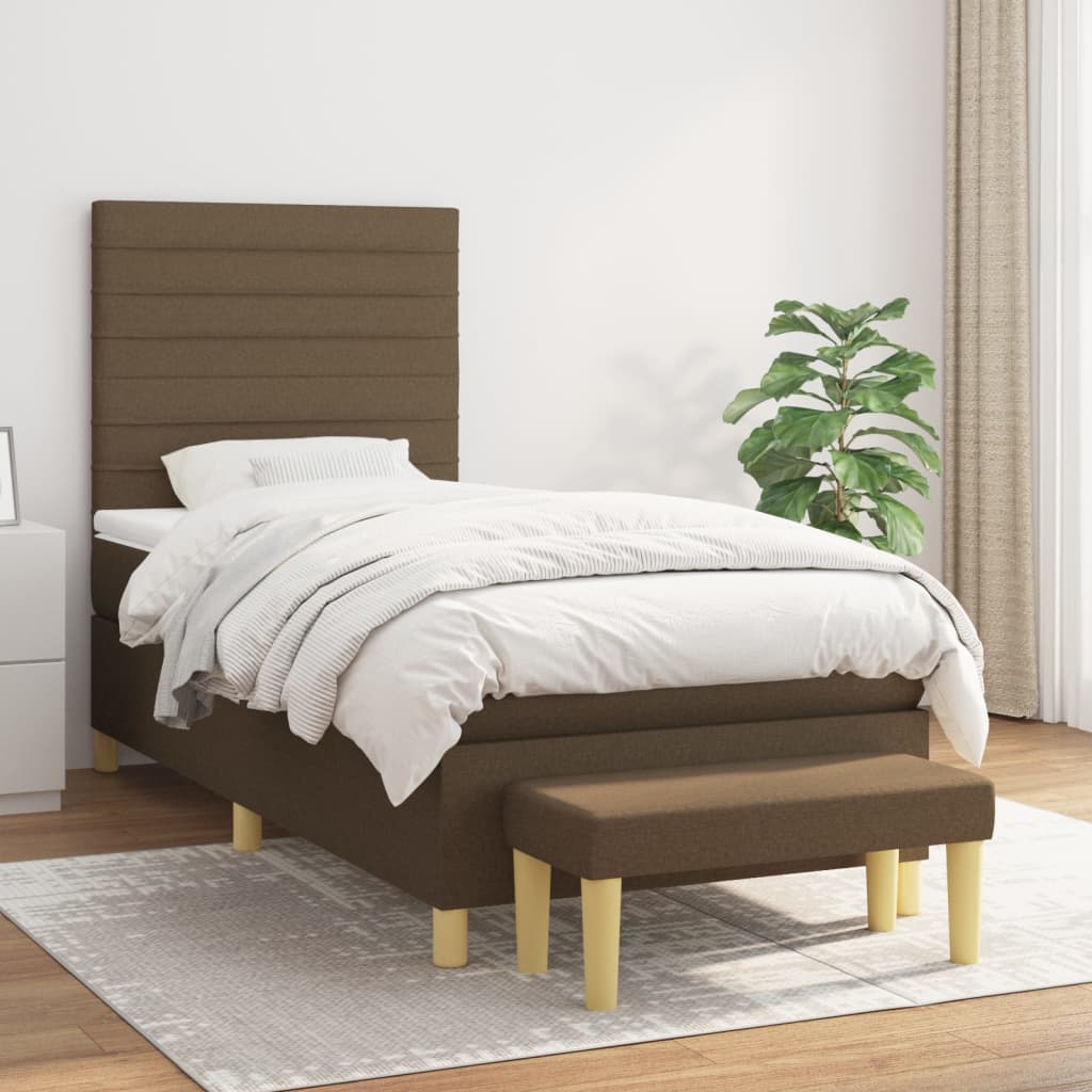 Boxspringbett mit Matratze Dunkelbraun 90x190 cm Stoff