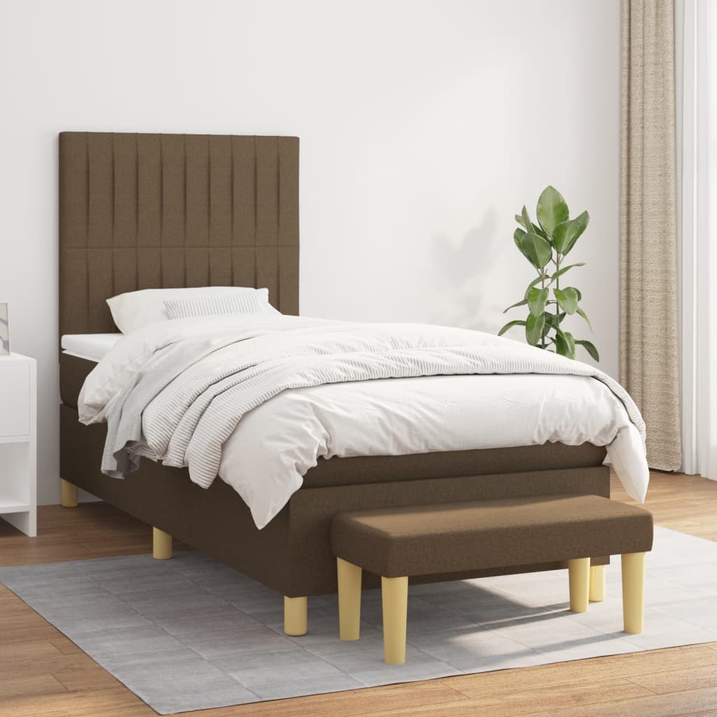 Boxspringbett mit Matratze Dunkelbraun 90x190 cm Stoff
