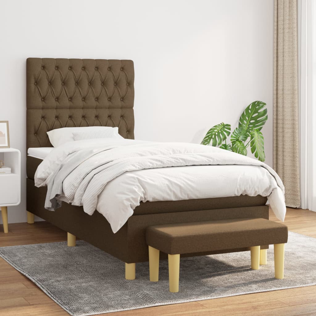 Boxspringbett mit Matratze Dunkelbraun 90x190 cm Stoff