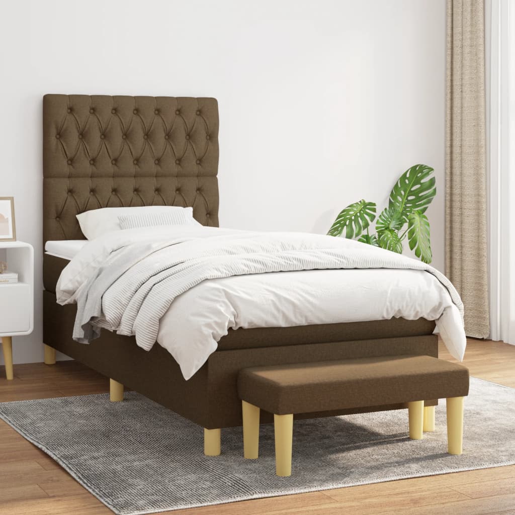 Boxspringbett mit Matratze Dunkelbraun 100x200 cm Stoff