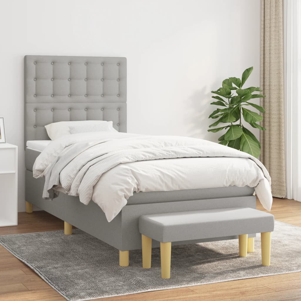 Boxspringbett mit Matratze Hellgrau 90x190 cm Stoff