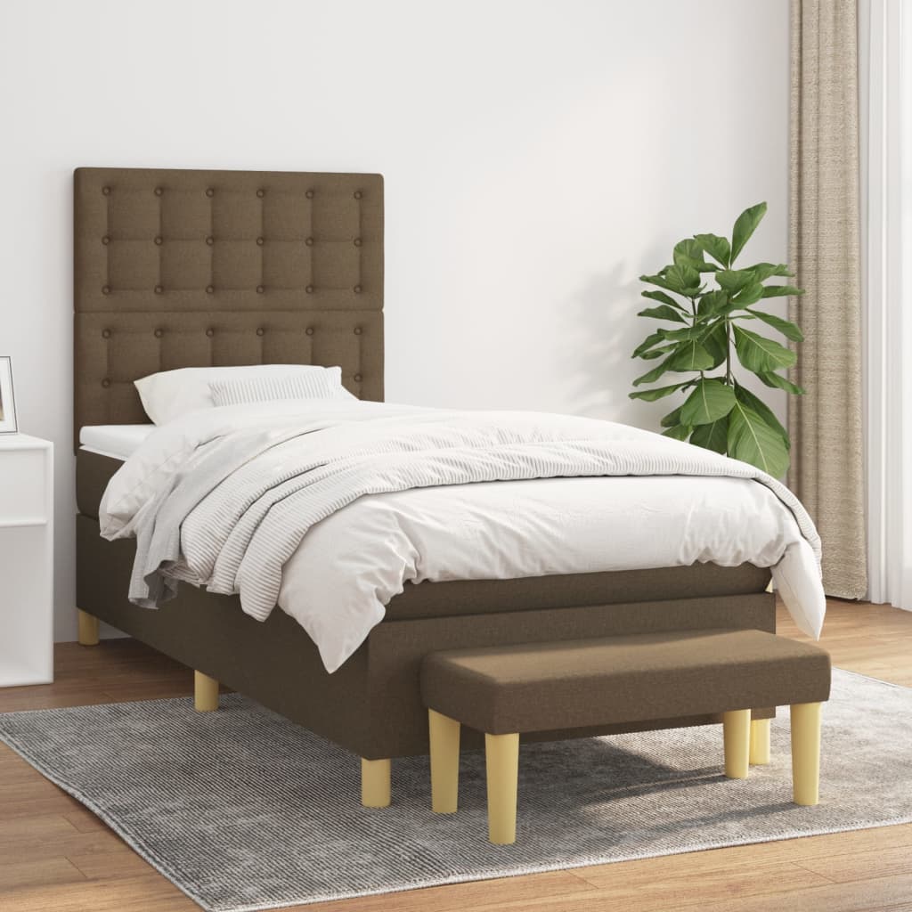 Boxspringbett mit Matratze Dunkelbraun 90x190 cm Stoff