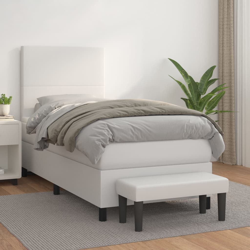 Boxspringbett mit Matratze Weiß 90x190 cm Kunstleder