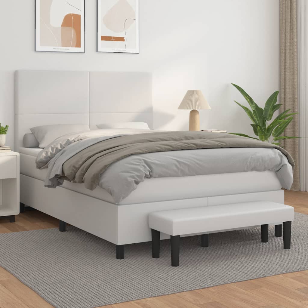 Boxspringbett mit Matratze Weiß 140x200 cm Kunstleder