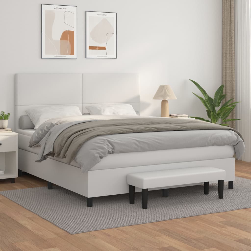 Boxspringbett mit Matratze Weiß 180x200 cm Kunstleder