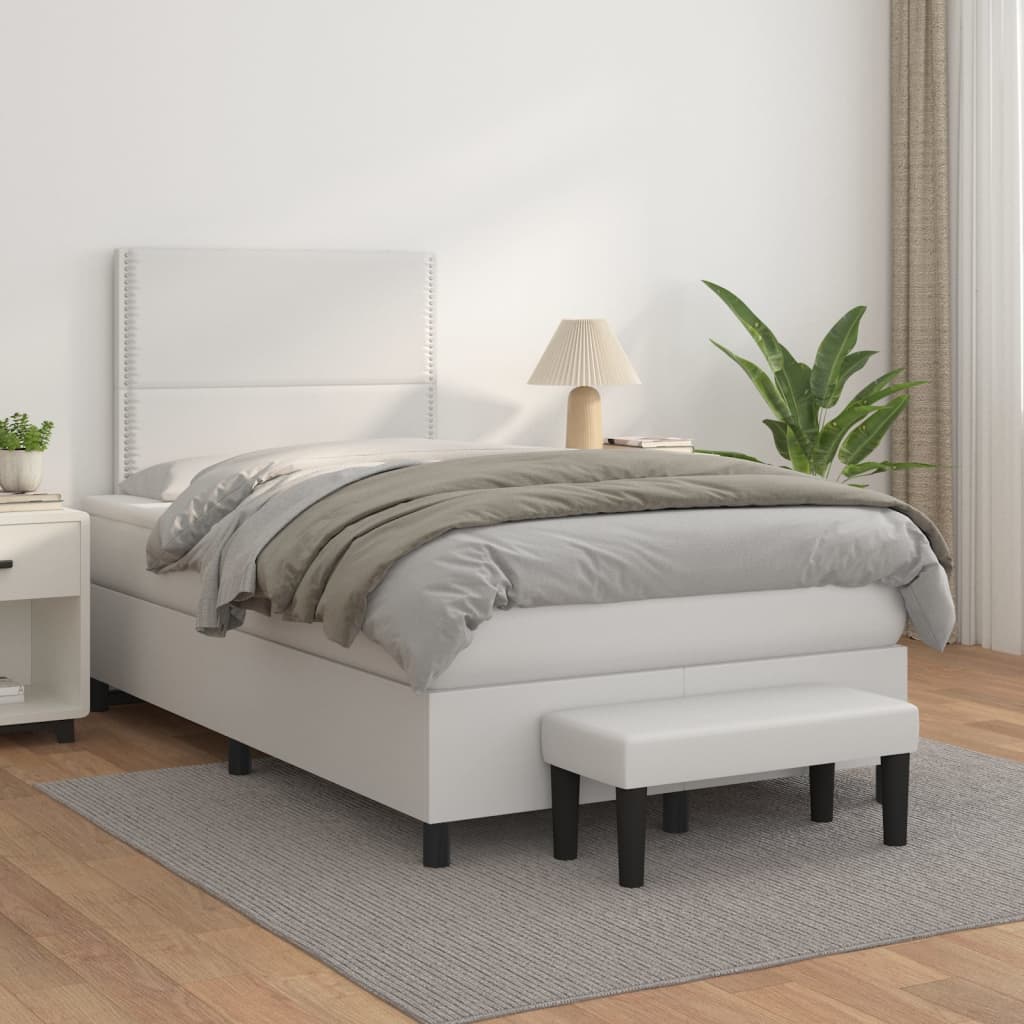 Boxspringbett mit Matratze Weiß 120x200 cm Kunstleder