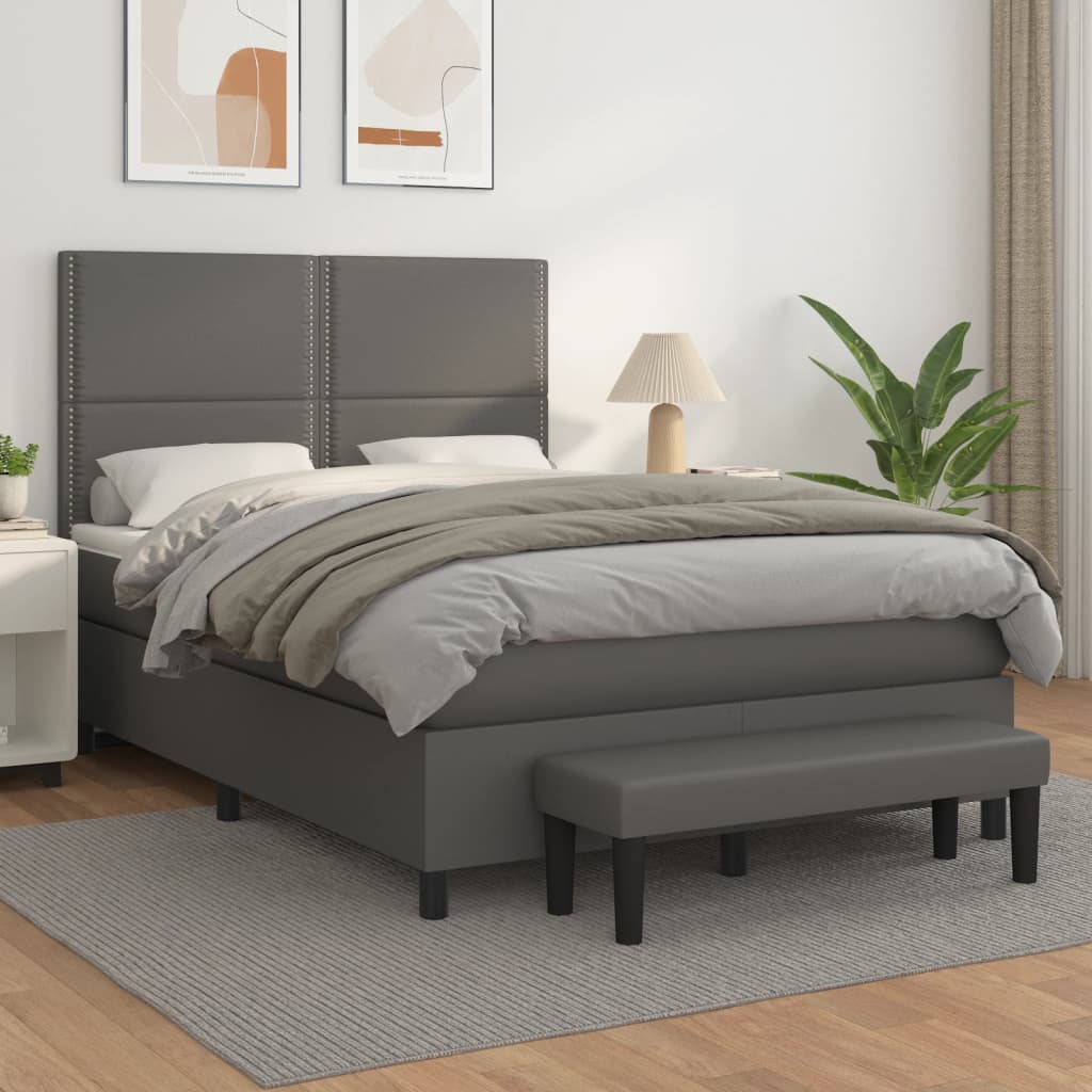 Boxspringbett mit Matratze Grau 140x190 cm Kunstleder