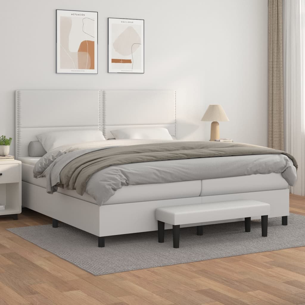 Boxspringbett mit Matratze Weiß 200x200 cm Kunstleder