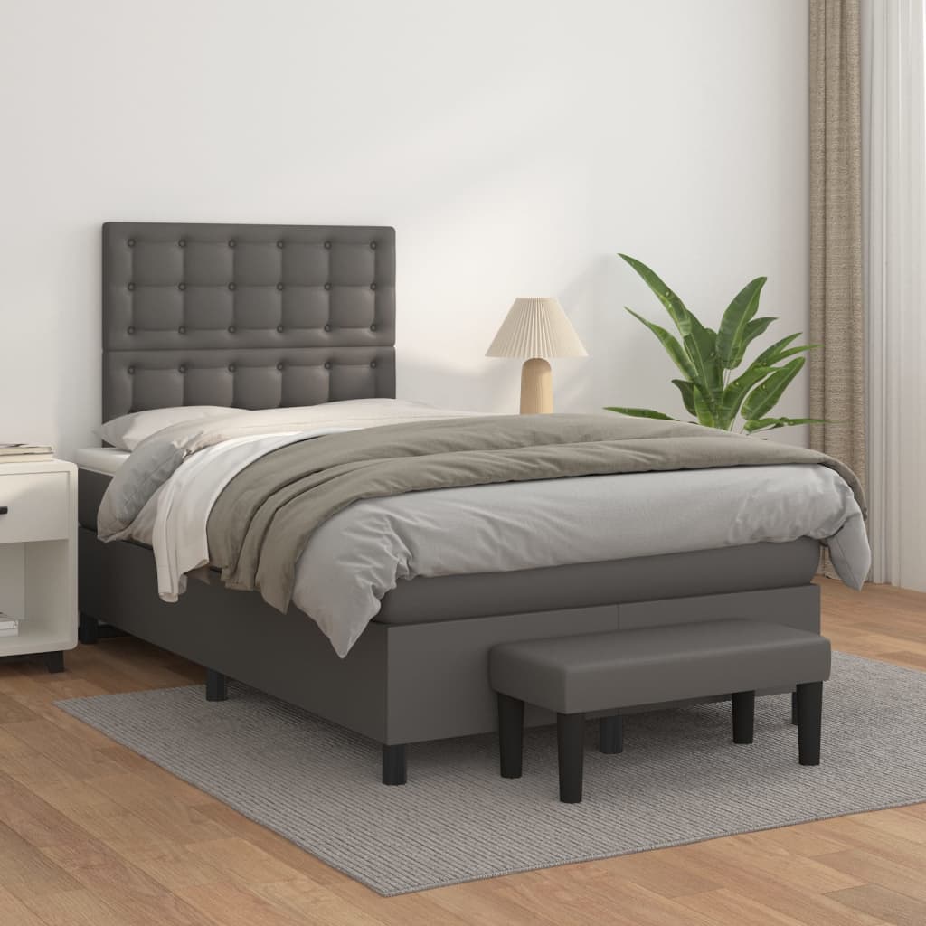 Boxspringbett mit Matratze Grau 120x200 cm Kunstleder