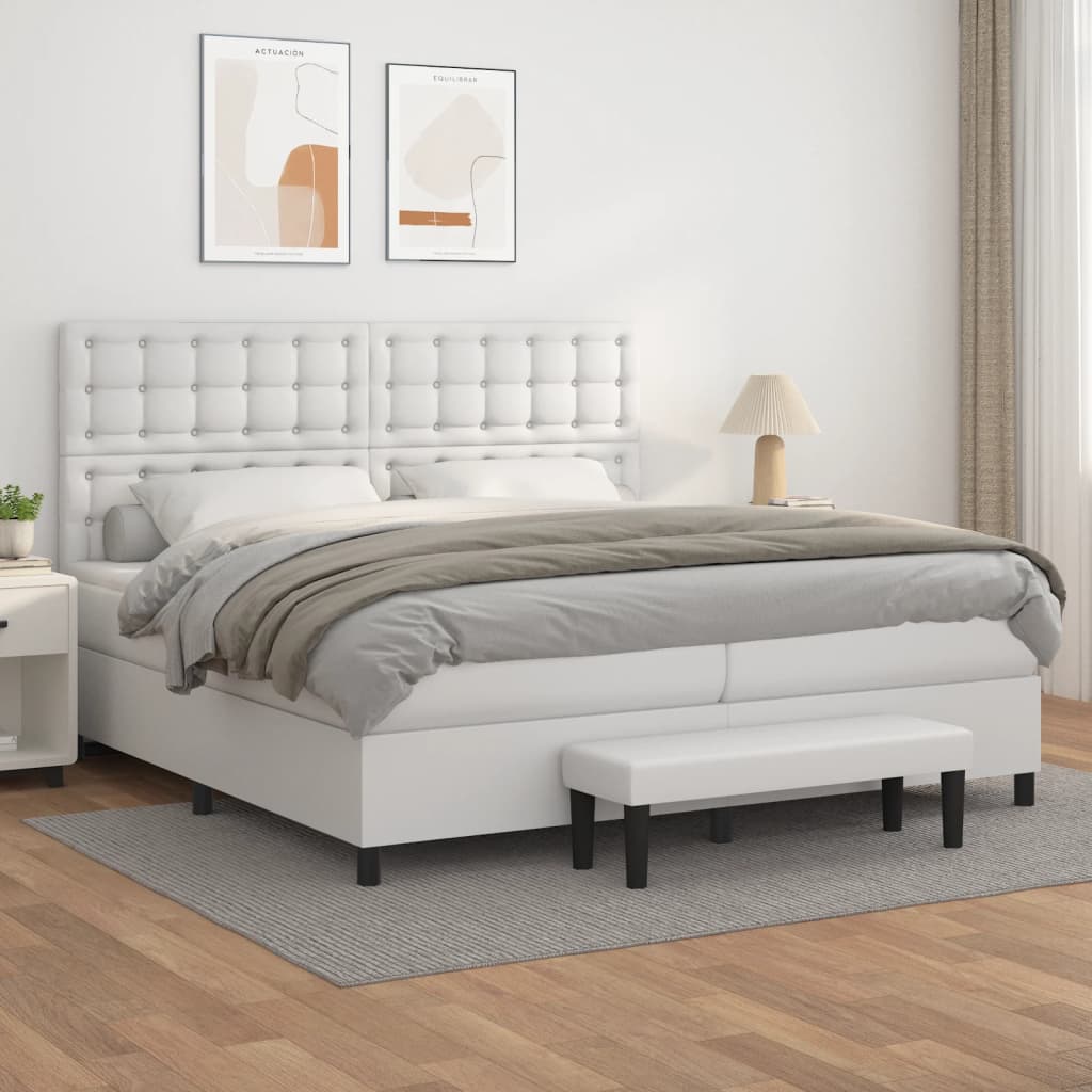 Boxspringbett mit Matratze Weiß 200x200 cm Kunstleder