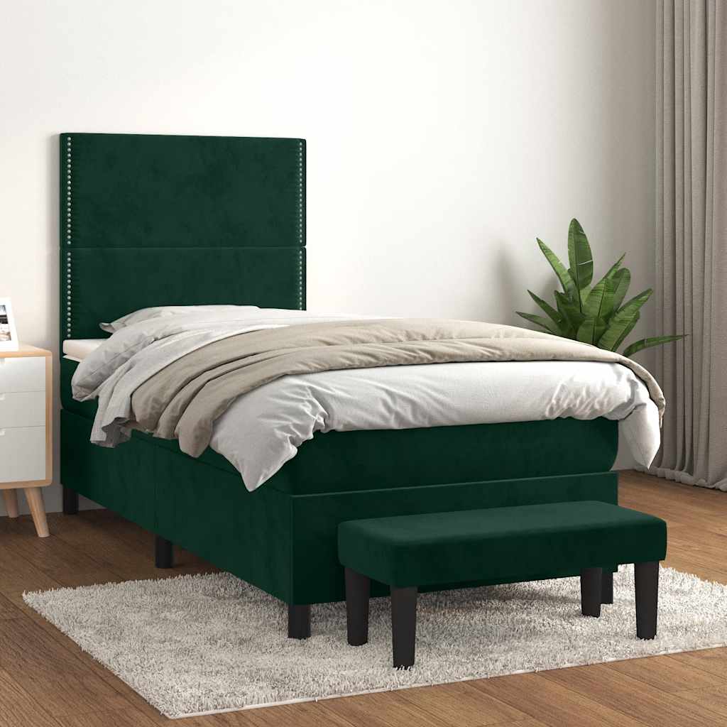 Boxspringbett mit Matratze Dunkelgrün 90x190 cm Samt