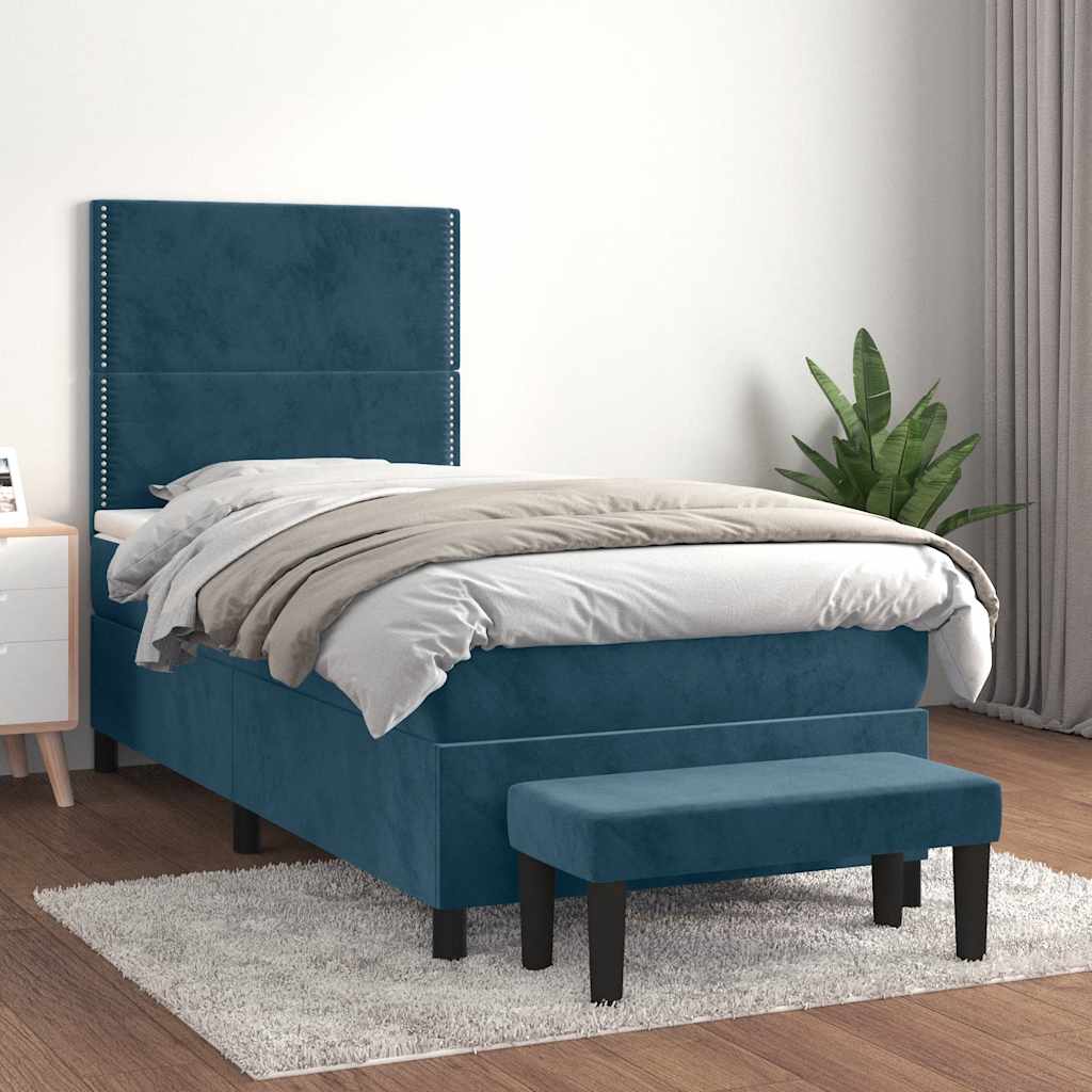 Boxspringbett mit Matratze Dunkelblau 100x200 cm Samt