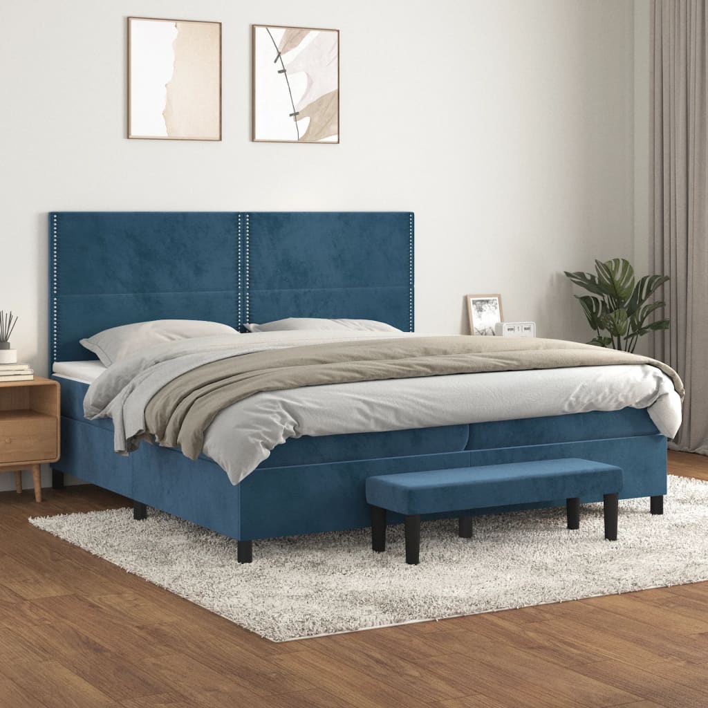 Boxspringbett mit Matratze Dunkelblau 200x200 cm Samt