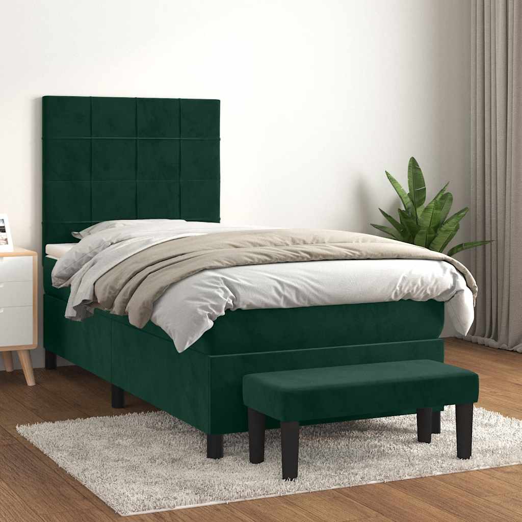 Boxspringbett mit Matratze Dunkelgrün 80x200 cm Samt