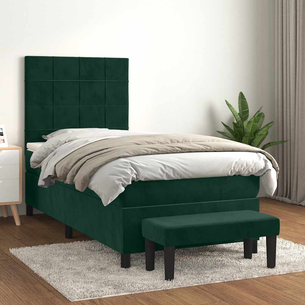 Boxspringbett mit Matratze Dunkelgrün 90x190 cm Samt