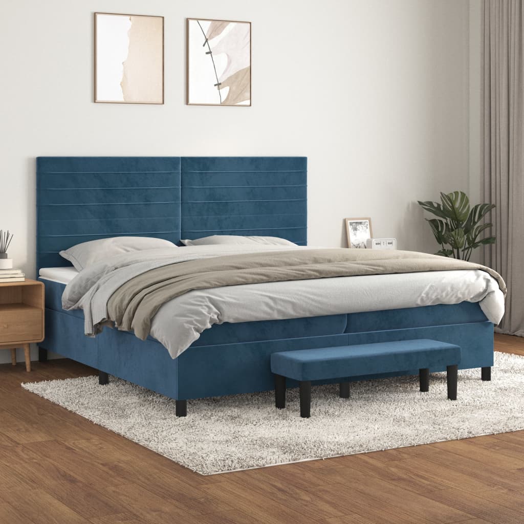 Boxspringbett mit Matratze Dunkelblau 200x200 cm Samt