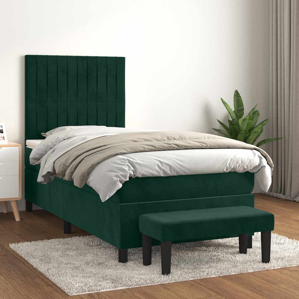 Boxspringbett mit Matratze Dunkelgrün 90x190 cm Samt