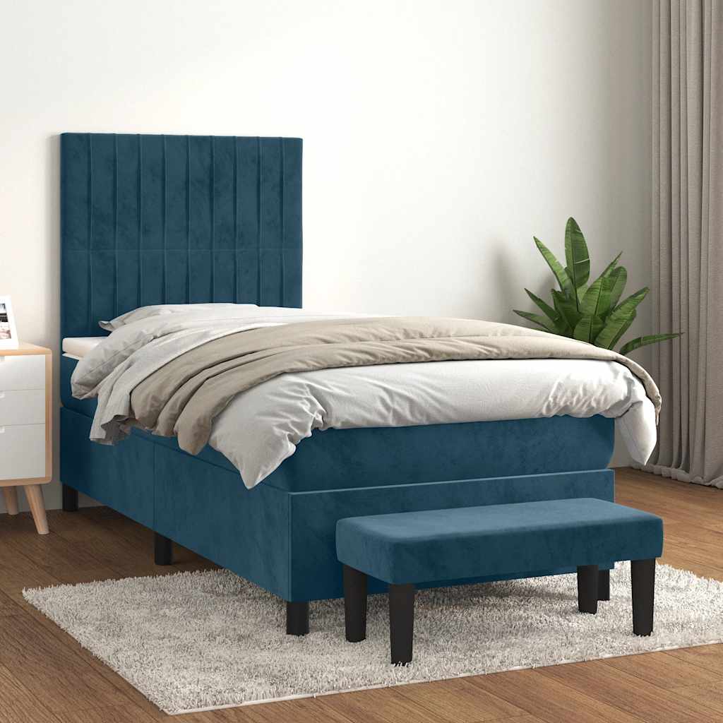 Boxspringbett mit Matratze Dunkelblau 90x190 cm Samt